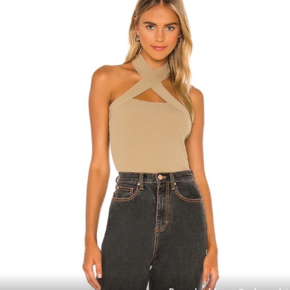 Reformation NBD Yvette Khaki Ribbed Crop-top